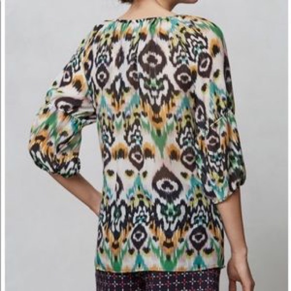 Vanessa Virginia Sveta Silk Ikat Peasant Top Med - Picture 4 of 7